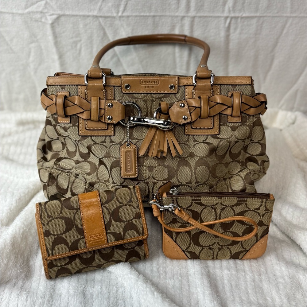 Coach Tan and Brown Signature Shoulder Bag Set